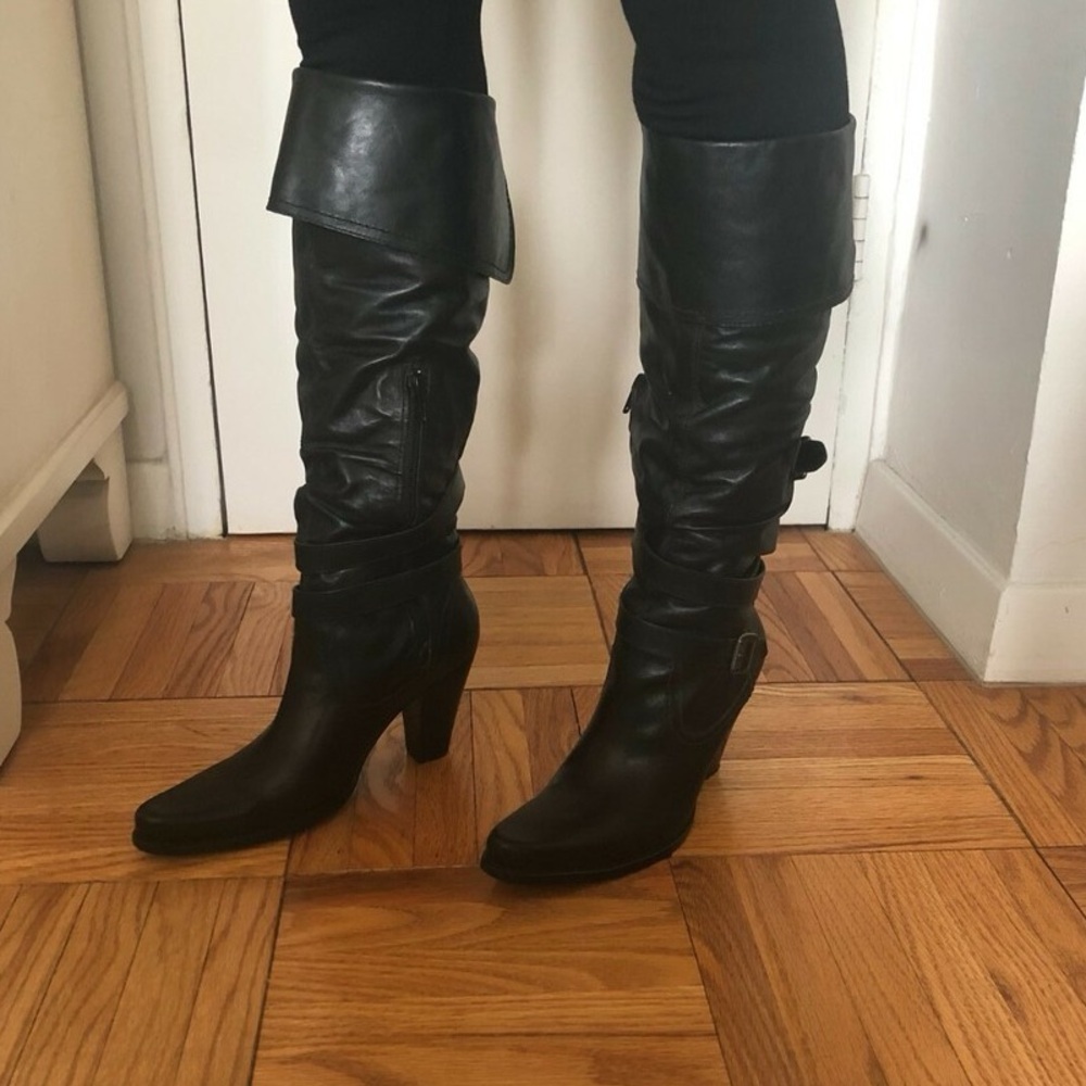 Bronx Black Leather Knee-High Heeled Boots